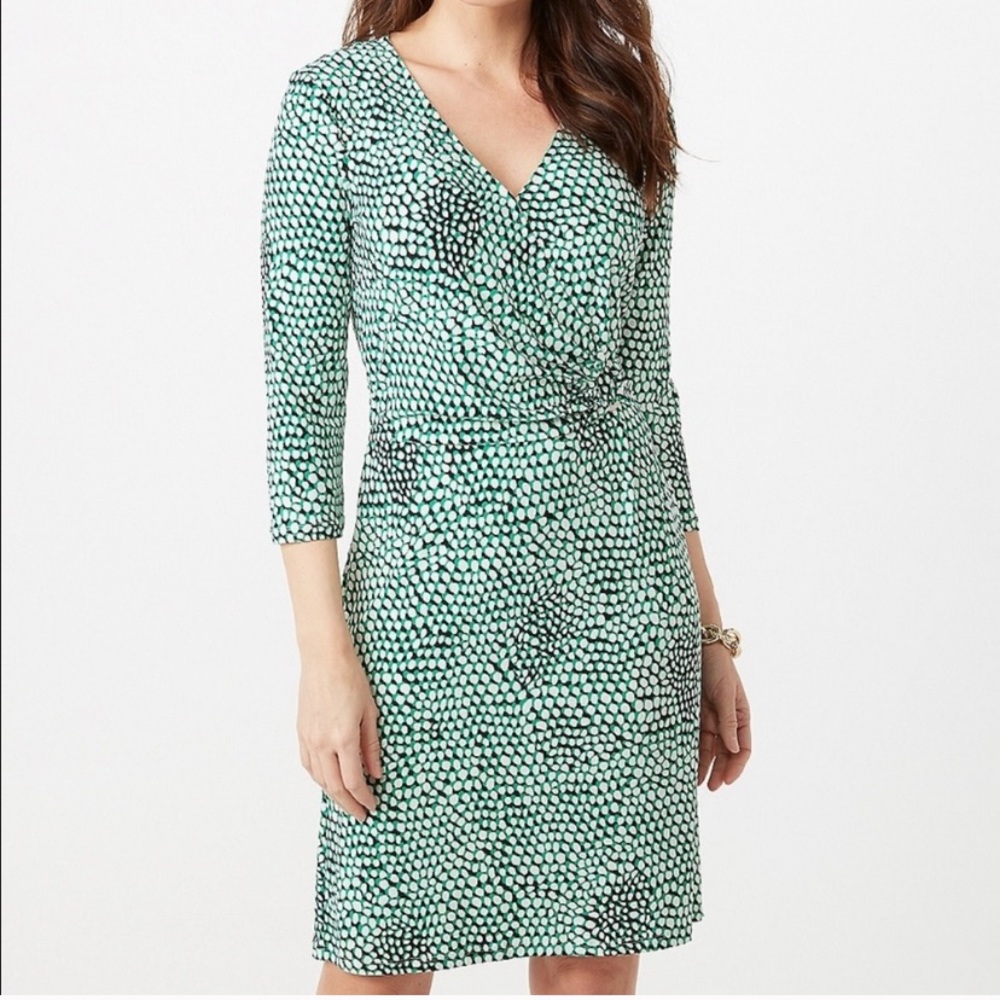 Roz & Ali Green Print O-Ring Wrap Dress
